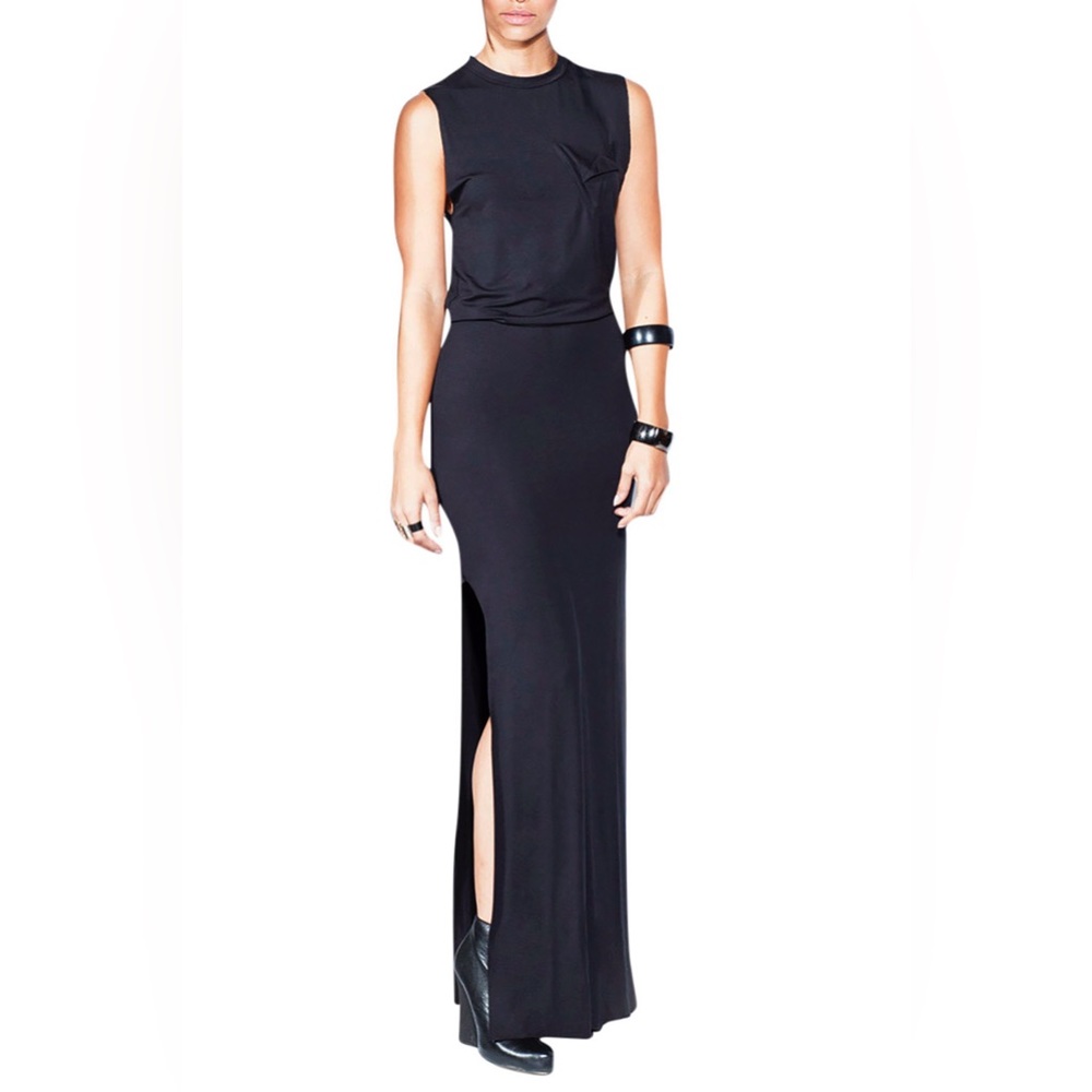 NWT Dual Slit Open Black Muscle T Maxi Dress Pocket Tshirt Skims Bamboo Jersey